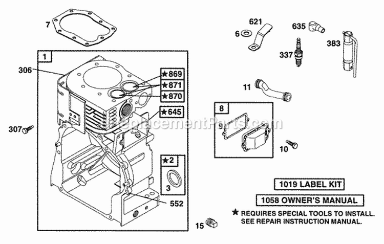 Cylinder Diagram and Parts List for  Briggs and Stratton Engine